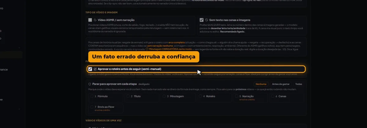 Opção Aprovar o roteiro antes de seguir marcada no AutoPilot