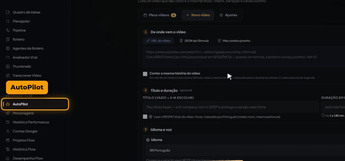 Menu lateral da La Casa com o AutoPilot destacado